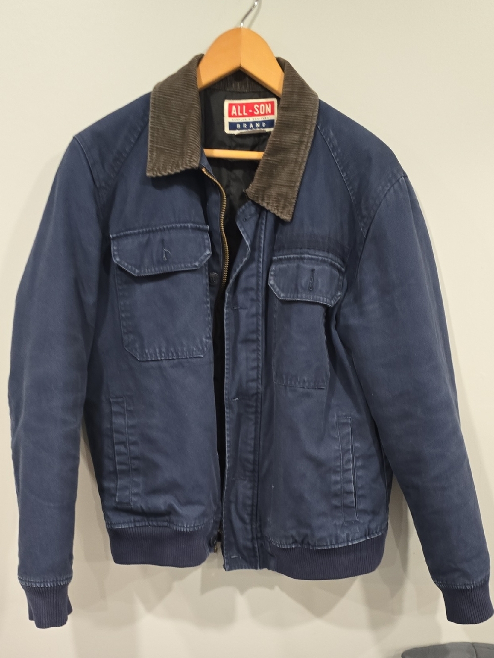 Men's Navy Blue Corduroy Collar Work Jacket